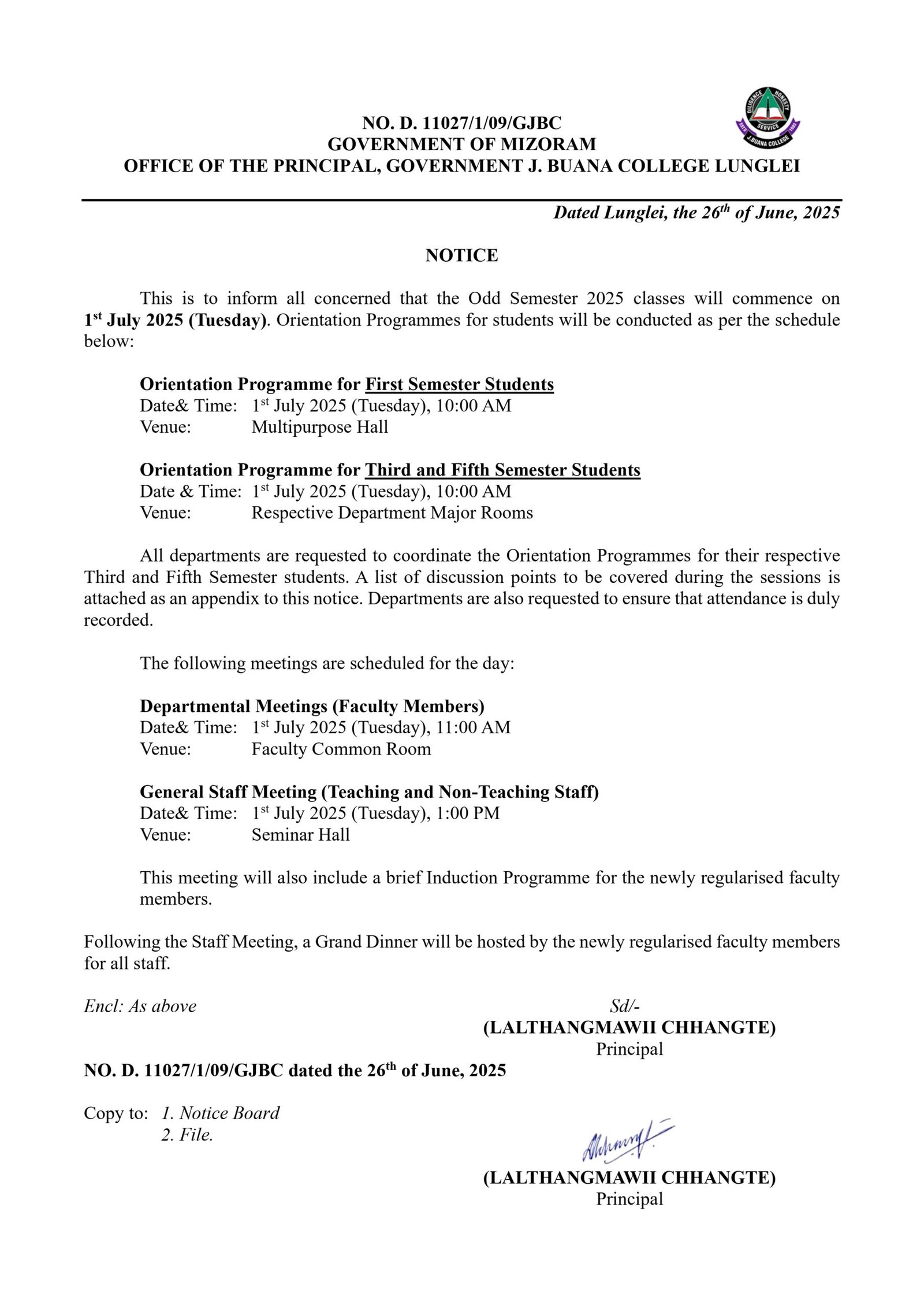 College Reopening Notice for Staff