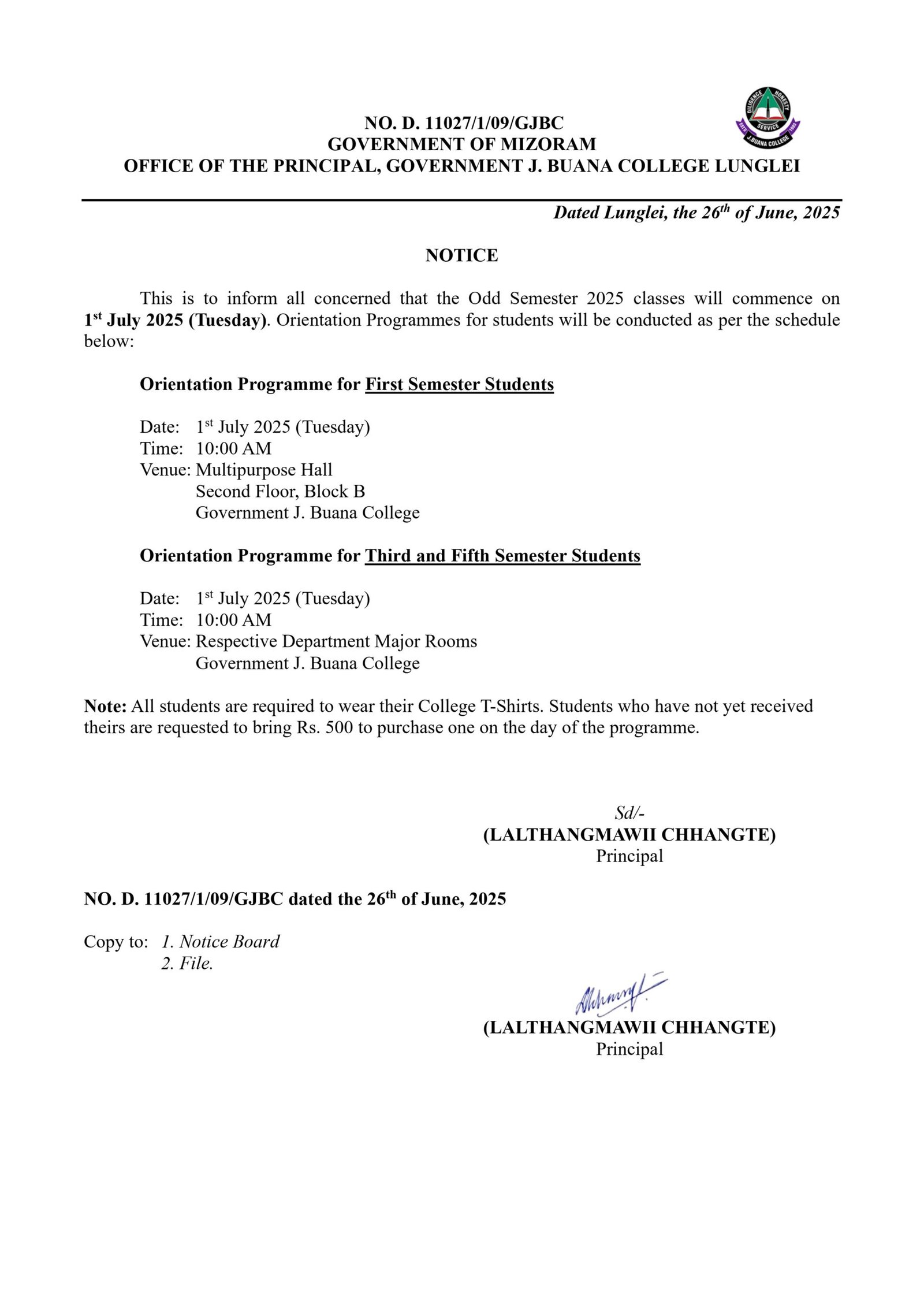 College Reopening Notice for Students