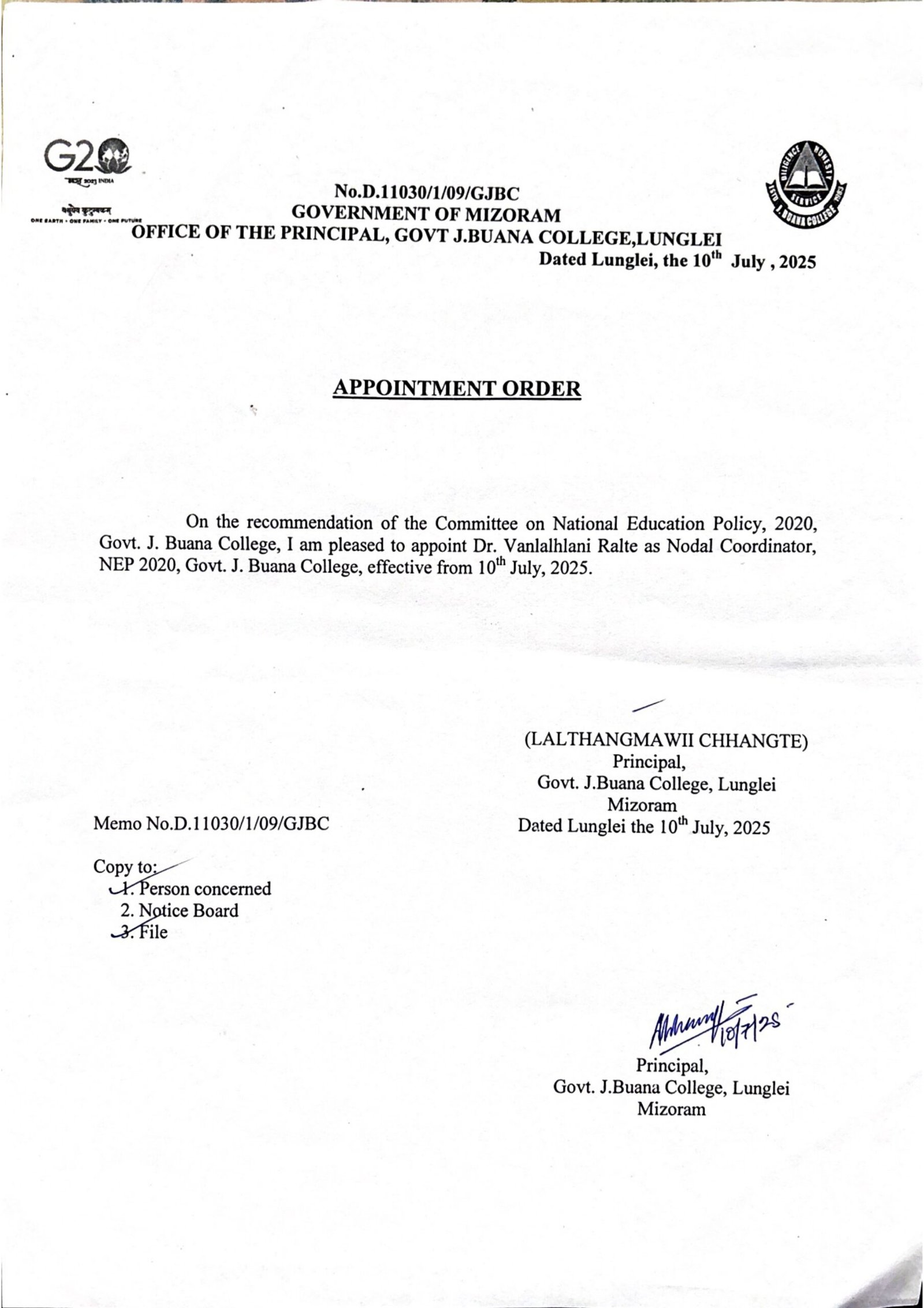Appointment – Nodal Coordinator (NEP 2020)